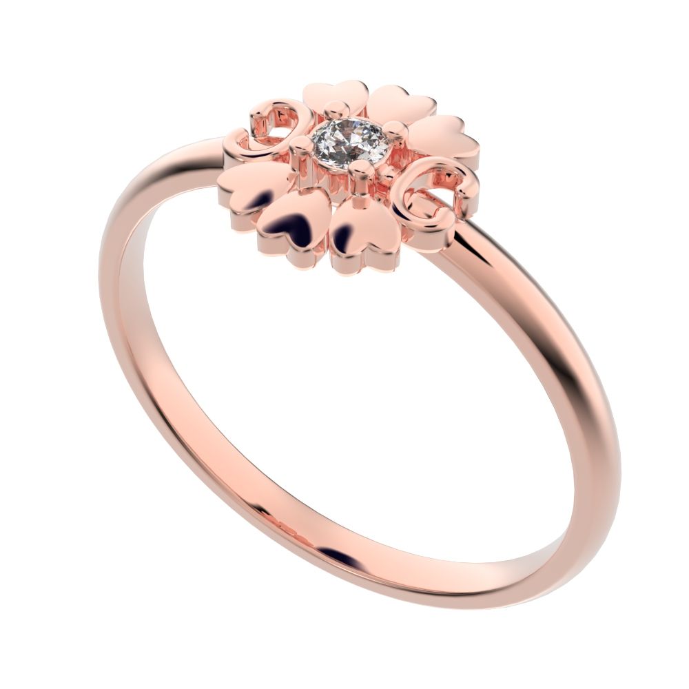 0.03 ct Round Cut Moissanite dainty Minimalist heart halo love Floral light 14K / 18K Solid Rose Gold everyday ring