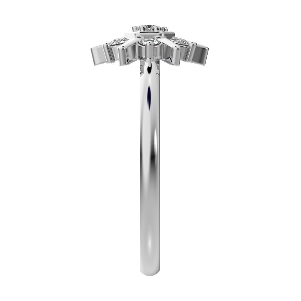 0.105 ct Round Cut Moissanite dainty Minimalist star floral halo hexogen snow flake 14K / 18K Solid White Gold everyday ring