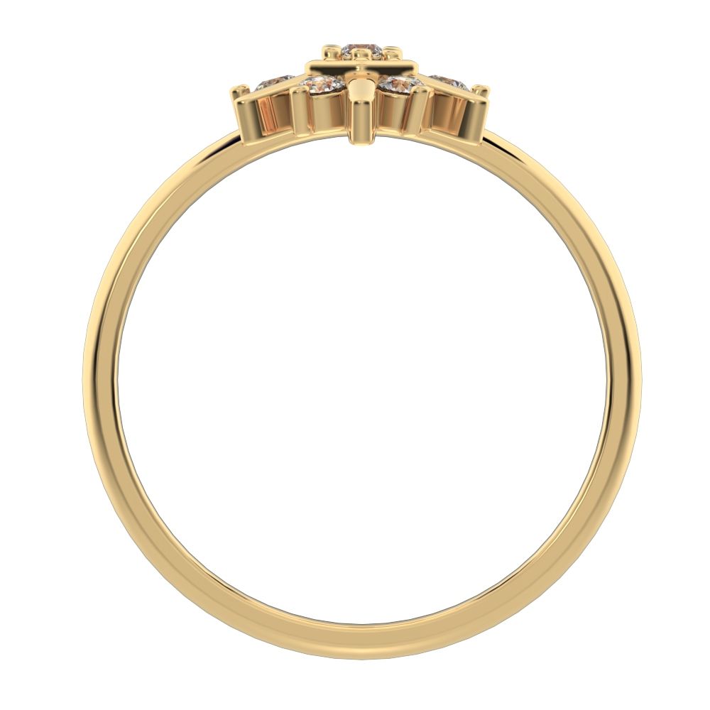 0.105 ct Round Cut Simulated Clear Diamond dainty Minimalist star floral halo hexogen snow flake 14K / 18K Solid Yellow Gold everyday ring
