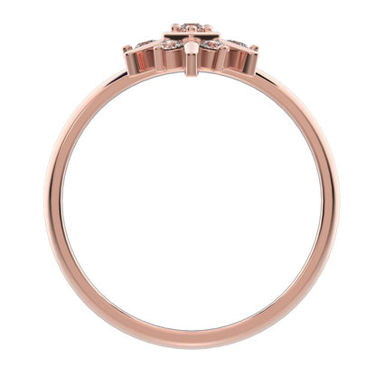0.105 ct Round Cut Moissanite dainty Minimalist star floral halo hexogen snow flake 14K / 18K Solid Rose Gold everyday ring