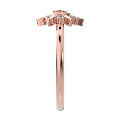 0.105 ct Round Cut Simulated Clear Diamond dainty Minimalist star floral halo hexogen snow flake 14K / 18K Solid Rose Gold everyday ring