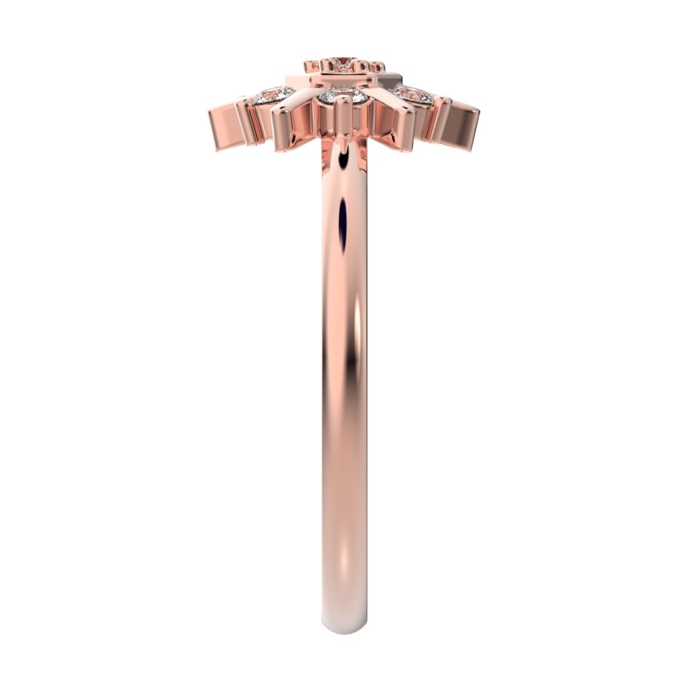 0.105 ct Round Cut Moissanite dainty Minimalist star floral halo hexogen snow flake 14K / 18K Solid Rose Gold everyday ring