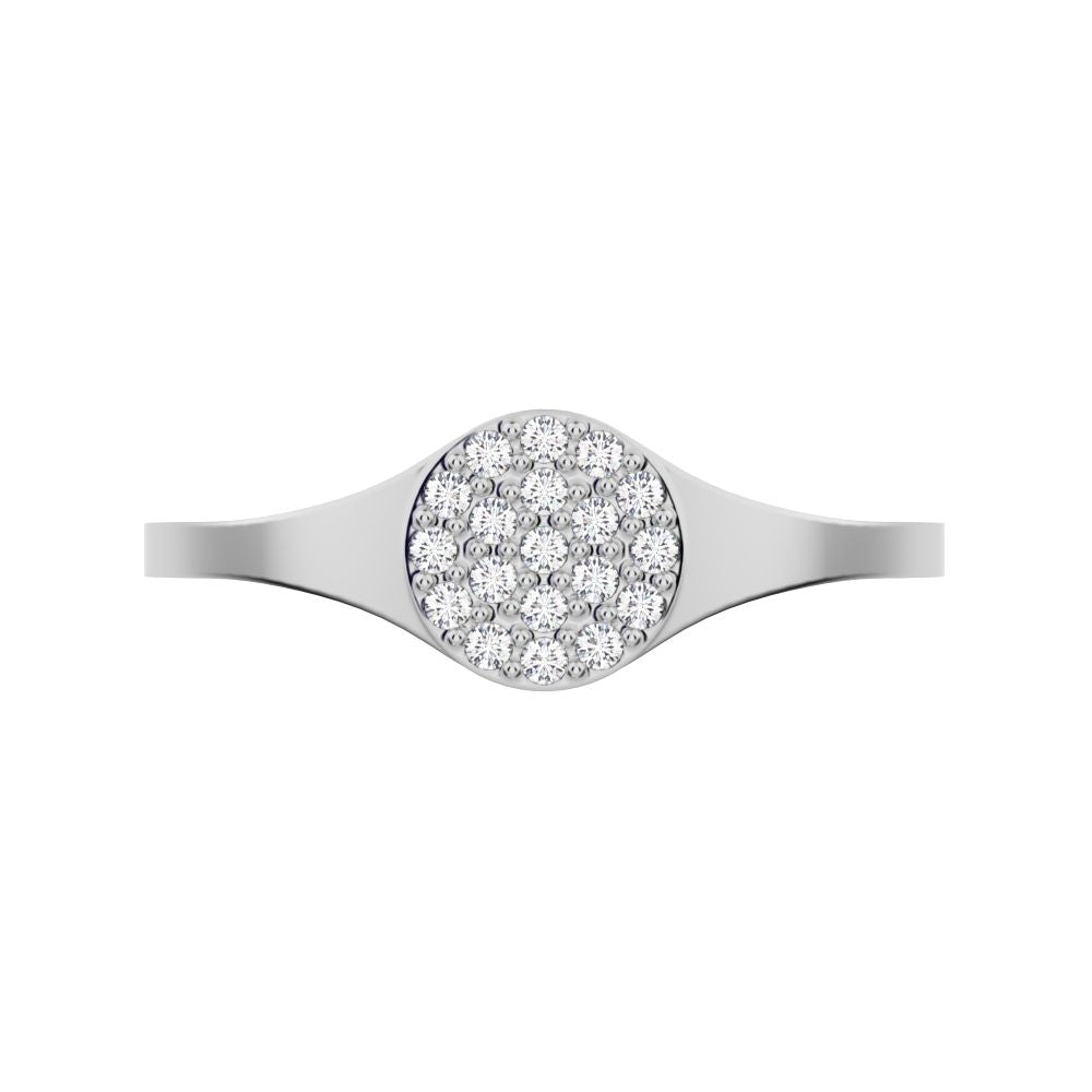 0.095 ct Round Cut Simulated Clear Diamond dainty Minimalist cluster pave signet 14K / 18K Solid White Gold everyday ring