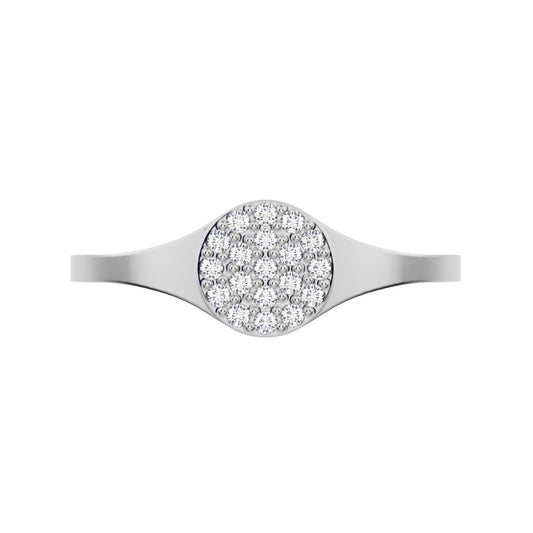 0.095 ct Round Cut Simulated Clear Diamond dainty Minimalist cluster pave signet 14K / 18K Solid White Gold everyday ring