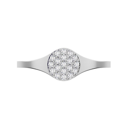 0.095 ct Round Cut Moissanite dainty Minimalist cluster pave signet 14K / 18K Solid White Gold everyday ring