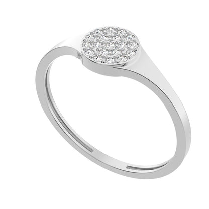 0.095 ct Round Cut Simulated Clear Diamond dainty Minimalist cluster pave signet 14K / 18K Solid White Gold everyday ring