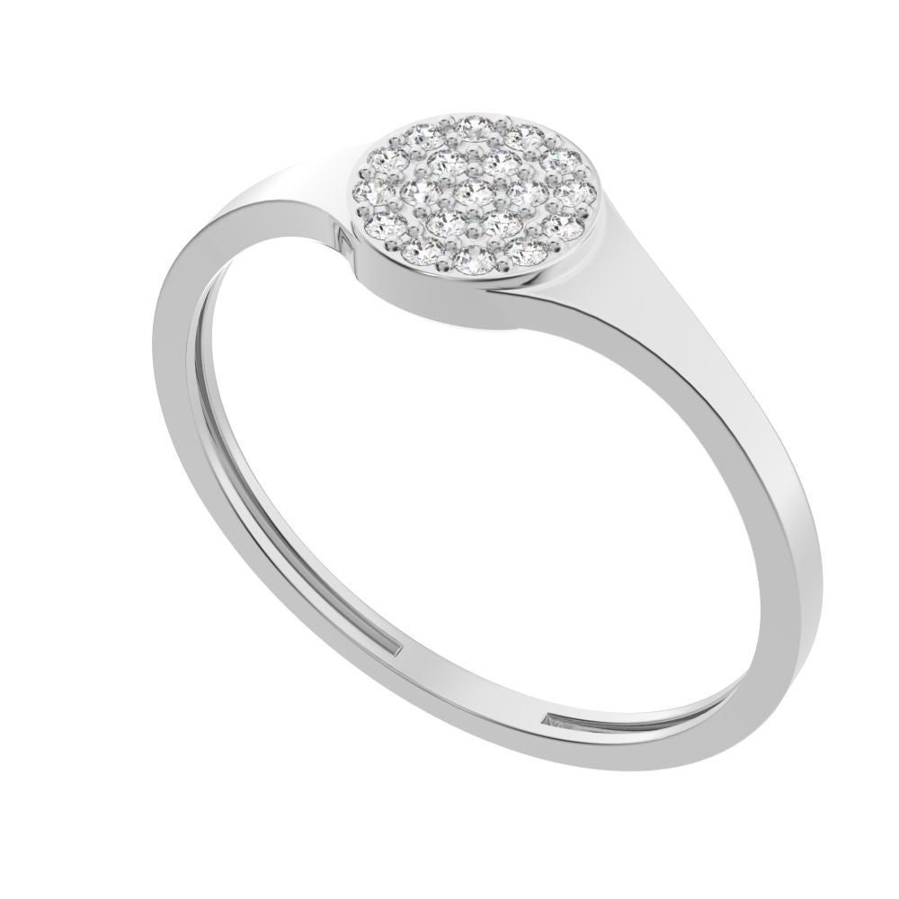 0.095 ct Round Cut Moissanite dainty Minimalist cluster pave signet 14K / 18K Solid White Gold everyday ring