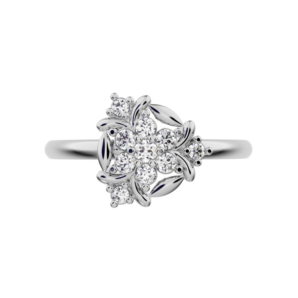 0.14 ct Round Cut Moissanite dainty Minimalist star floral eye halo cluster petal 14K / 18K Solid White Gold everyday ring