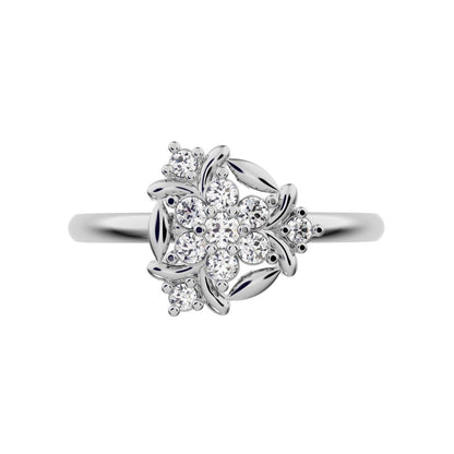 0.14 ct Round Cut Moissanite dainty Minimalist star floral eye halo cluster petal 14K / 18K Solid White Gold everyday ring