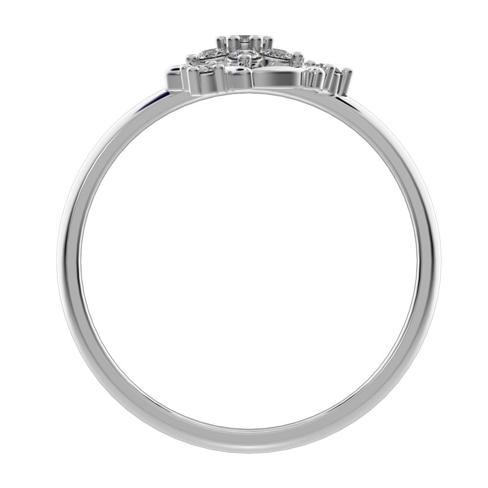 0.14 ct Round Cut Moissanite dainty Minimalist star floral eye halo cluster petal 14K / 18K Solid White Gold everyday ring