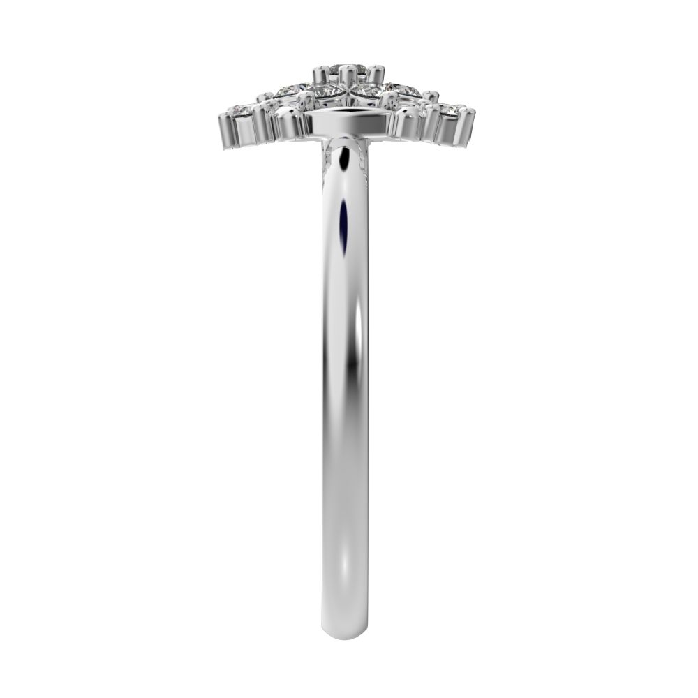 0.14 ct Round Cut Simulated Clear Diamond dainty Minimalist star floral eye halo cluster petal 14K / 18K Solid White Gold everyday ring