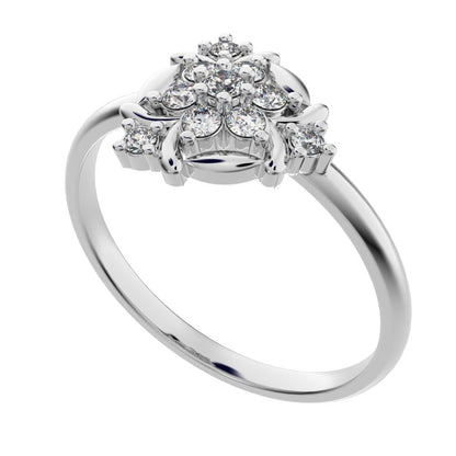 0.14 ct Round Cut Simulated Clear Diamond dainty Minimalist star floral eye halo cluster petal 14K / 18K Solid White Gold everyday ring