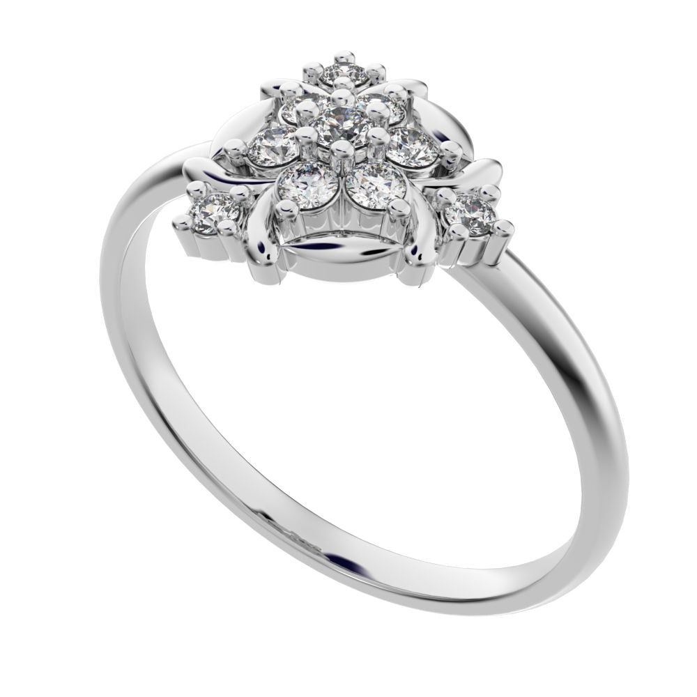 0.14 ct Round Cut Moissanite dainty Minimalist star floral eye halo cluster petal 14K / 18K Solid White Gold everyday ring