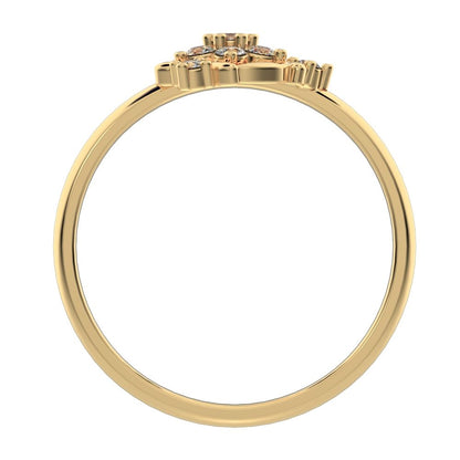 0.14 ct Round Cut Moissanite dainty Minimalist star floral eye halo cluster petal 14K / 18K Solid Yellow Gold everyday ring