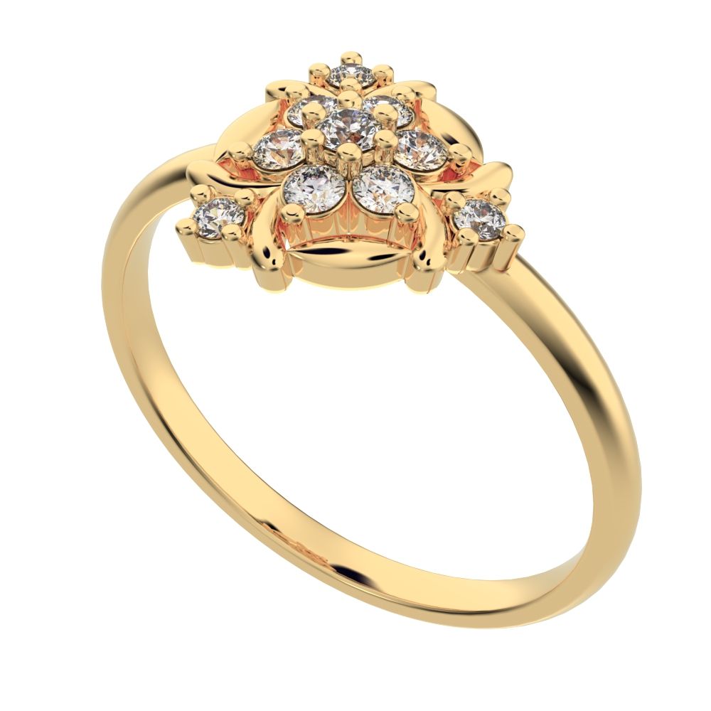 0.14 ct Round Cut Simulated Clear Diamond dainty Minimalist star floral eye halo cluster petal 14K / 18K Solid Yellow Gold everyday ring