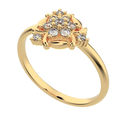 0.14 ct Round Cut Simulated Clear Diamond dainty Minimalist star floral eye halo cluster petal 14K / 18K Solid Yellow Gold everyday ring