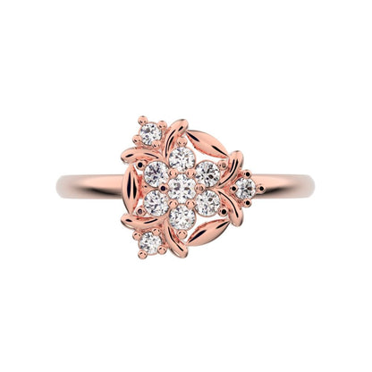0.14 ct Round Cut Moissanite dainty Minimalist star floral eye halo cluster petal 14K / 18K Solid Rose Gold everyday ring