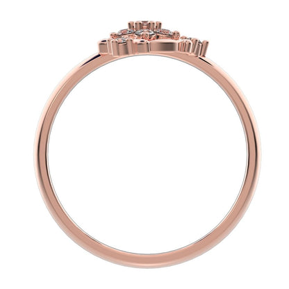 0.14 ct Round Cut Simulated Clear Diamond dainty Minimalist star floral eye halo cluster petal 14K / 18K Solid Rose Gold everyday ring