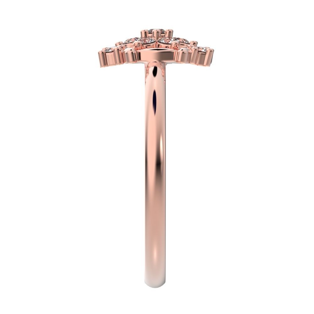 0.14 ct Round Cut Moissanite dainty Minimalist star floral eye halo cluster petal 14K / 18K Solid Rose Gold everyday ring