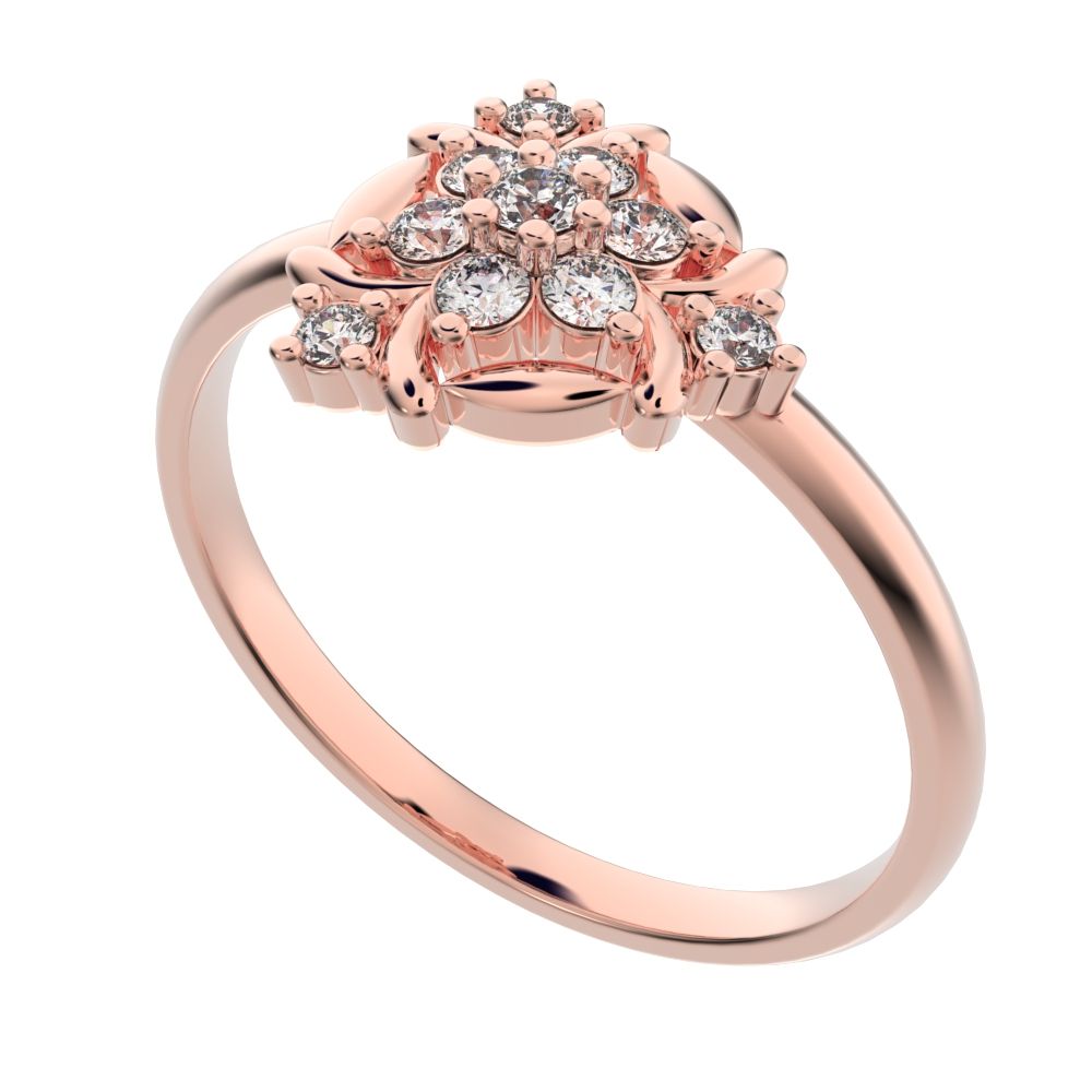 0.14 ct Round Cut Simulated Clear Diamond dainty Minimalist star floral eye halo cluster petal 14K / 18K Solid Rose Gold everyday ring