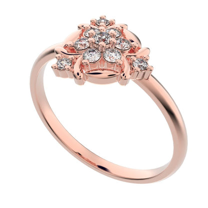 0.14 ct Round Cut Simulated Clear Diamond dainty Minimalist star floral eye halo cluster petal 14K / 18K Solid Rose Gold everyday ring