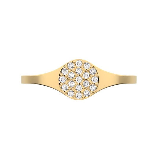 0.095 ct Round Cut Simulated Clear Diamond dainty Minimalist cluster pave signet 14K / 18K Solid Yellow Gold everyday ring