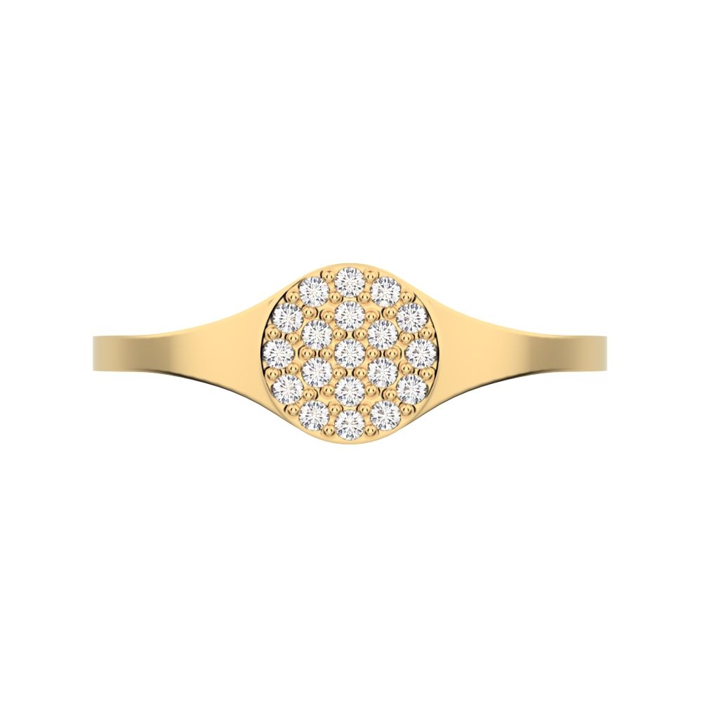 0.095 ct Round Cut Moissanite dainty Minimalist cluster pave signet 14K / 18K Solid Yellow Gold everyday ring