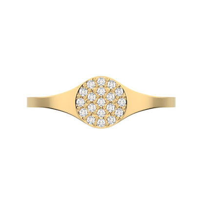 0.095 ct Round Cut Moissanite dainty Minimalist cluster pave signet 14K / 18K Solid Yellow Gold everyday ring