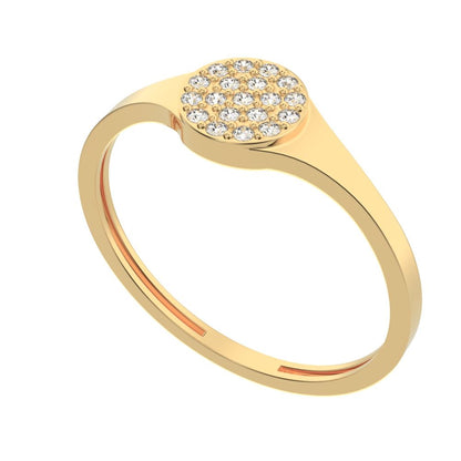 0.095 ct Round Cut Moissanite dainty Minimalist cluster pave signet 14K / 18K Solid Yellow Gold everyday ring