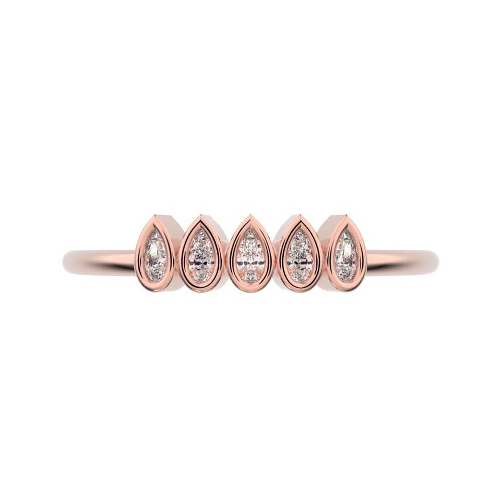 0.4 ct Pear Cut Simulated Clear Diamond dainty Stackable Minimalist bezel Half Eternity eye 14K / 18K Solid Rose Gold everyday wedding band
