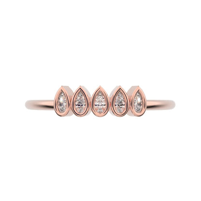 0.4 ct Pear Cut Simulated Clear Diamond dainty Stackable Minimalist bezel Half Eternity eye 14K / 18K Solid Rose Gold everyday wedding band