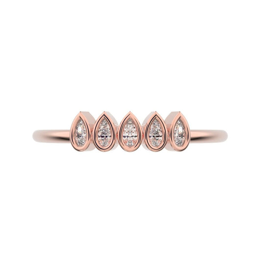 0.4 ct Pear Cut Moissanite dainty Stackable Minimalist bezel Half Eternity eye 14K / 18K Solid Rose Gold everyday wedding band