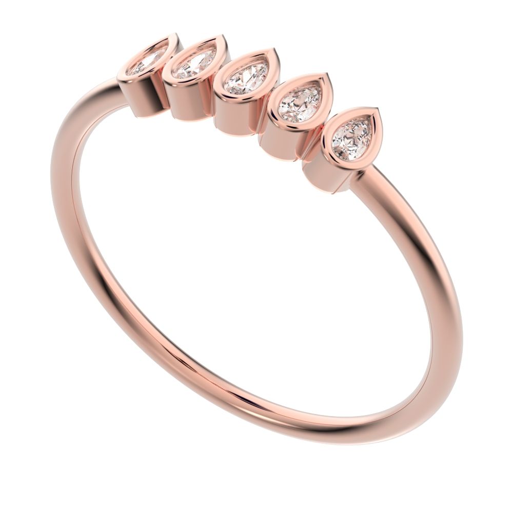 0.4 ct Pear Cut Simulated Clear Diamond dainty Stackable Minimalist bezel Half Eternity eye 14K / 18K Solid Rose Gold everyday wedding band