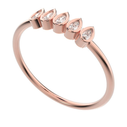 0.4 ct Pear Cut Moissanite dainty Stackable Minimalist bezel Half Eternity eye 14K / 18K Solid Rose Gold everyday wedding band