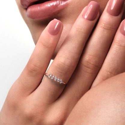 0.4 ct Pear Cut Moissanite dainty Stackable Minimalist bezel Half Eternity eye 14K / 18K Solid Rose Gold everyday wedding band