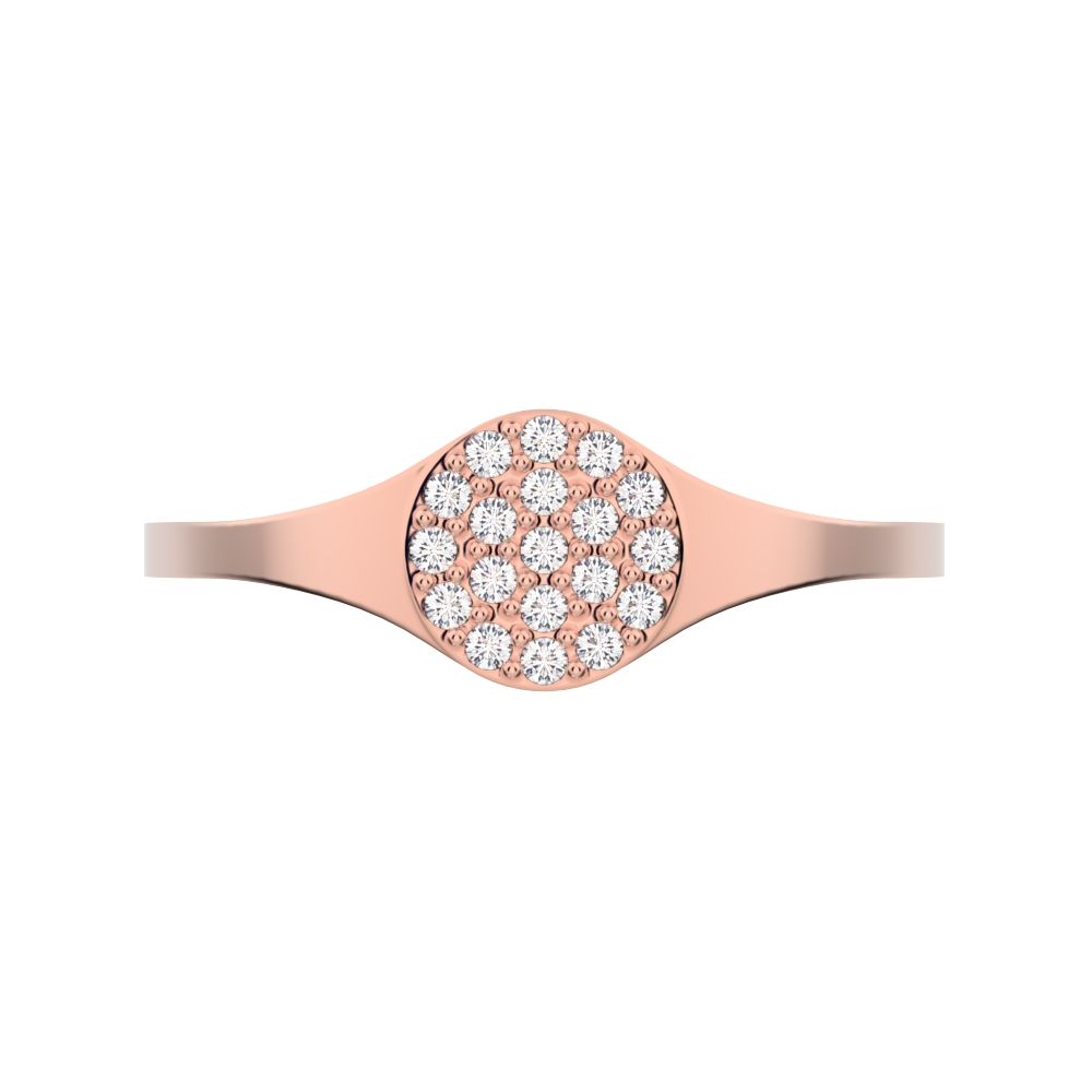 0.095 ct Round Cut Simulated Clear Diamond dainty Minimalist cluster pave signet 14K / 18K Solid Rose Gold everyday ring
