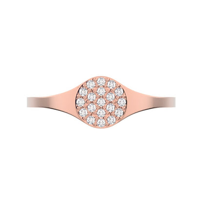 0.095 ct Round Cut Moissanite dainty Minimalist cluster pave signet 14K / 18K Solid Rose Gold everyday ring