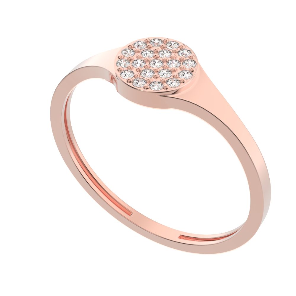 0.095 ct Round Cut Moissanite dainty Minimalist cluster pave signet 14K / 18K Solid Rose Gold everyday ring
