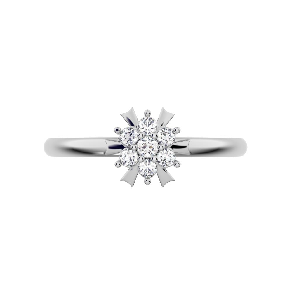 0.105 ct Round Cut Moissanite dainty Minimalist star snow flake halo cluster light 14K / 18K Solid White Gold everyday ring