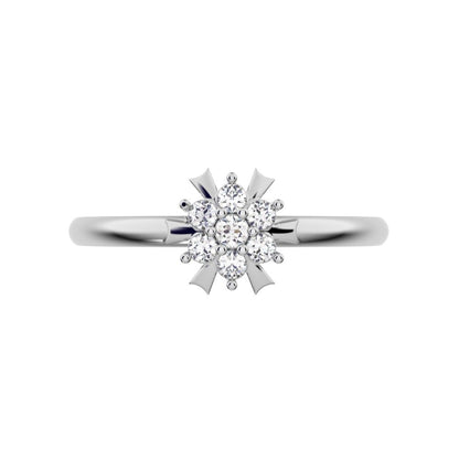 0.105 ct Round Cut Moissanite dainty Minimalist star snow flake halo cluster light 14K / 18K Solid White Gold everyday ring