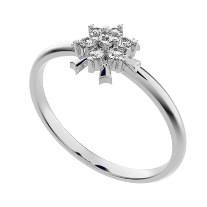 0.105 ct Round Cut Moissanite dainty Minimalist star snow flake halo cluster light 14K / 18K Solid White Gold everyday ring
