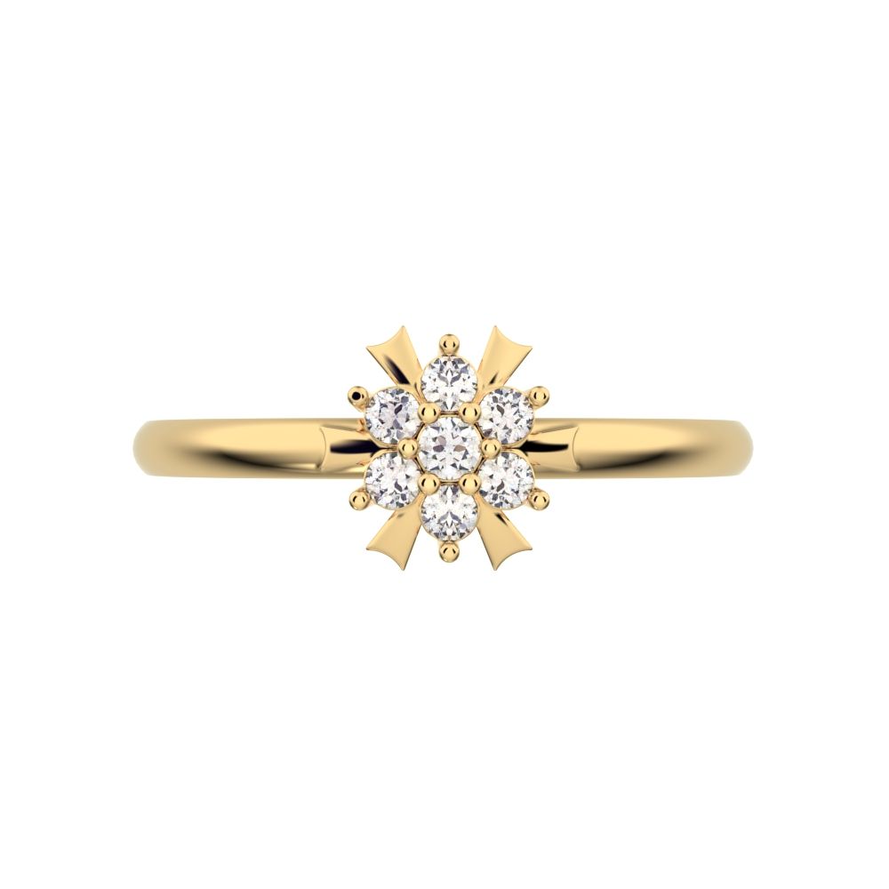 0.105 ct Round Cut Simulated Clear Diamond dainty Minimalist star snow flake halo cluster light 14K / 18K Solid Yellow Gold everyday ring