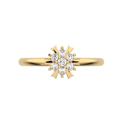0.105 ct Round Cut Moissanite dainty Minimalist star snow flake halo cluster light 14K / 18K Solid Yellow Gold everyday ring