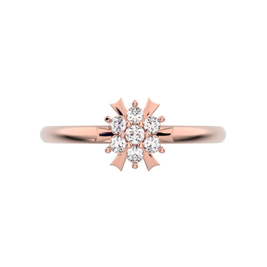 0.105 ct Round Cut Simulated Clear Diamond dainty Minimalist star snow flake halo cluster light 14K / 18K Solid Rose Gold everyday ring