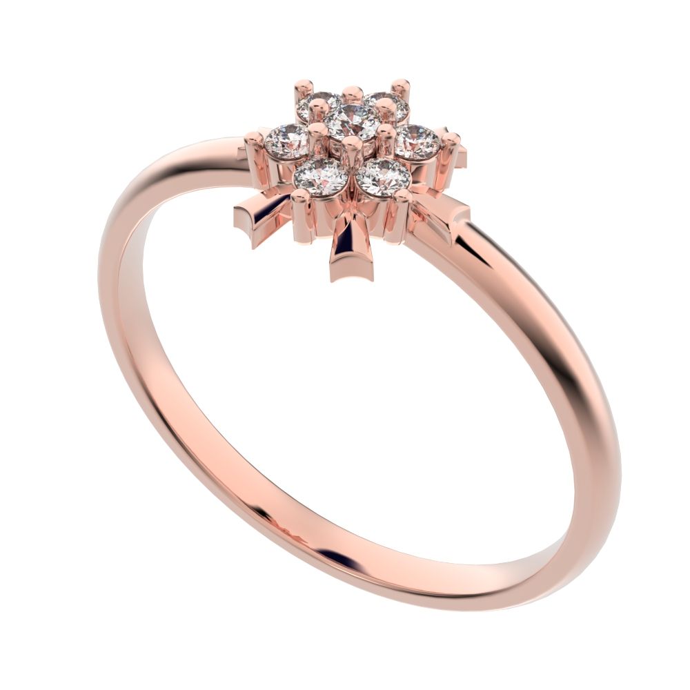 0.105 ct Round Cut Simulated Clear Diamond dainty Minimalist star snow flake halo cluster light 14K / 18K Solid Rose Gold everyday ring