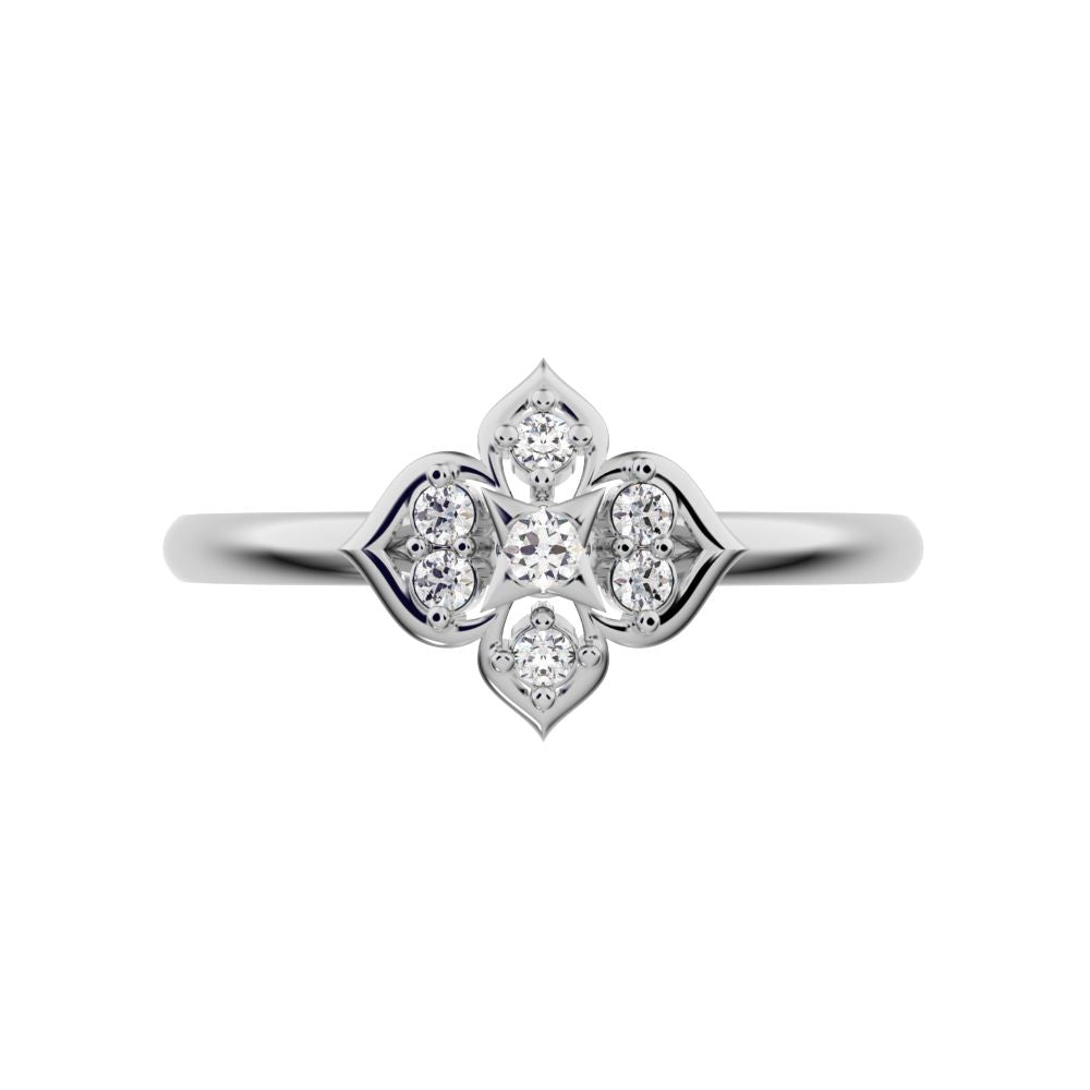0.08 ct Round Cut Moissanite dainty Minimalist star heart eye halo cluster light 14K / 18K Solid White Gold everyday ring