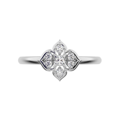 0.08 ct Round Cut Moissanite dainty Minimalist star heart eye halo cluster light 14K / 18K Solid White Gold everyday ring