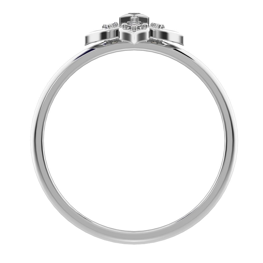 0.08 ct Round Cut Simulated Clear Diamond dainty Minimalist star heart eye halo cluster light 14K / 18K Solid White Gold everyday ring