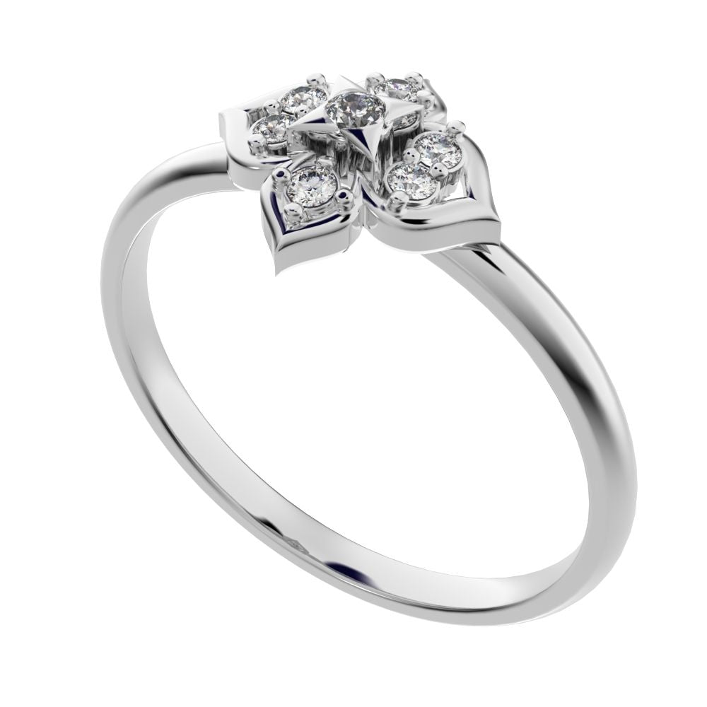 0.08 ct Round Cut Moissanite dainty Minimalist star heart eye halo cluster light 14K / 18K Solid White Gold everyday ring
