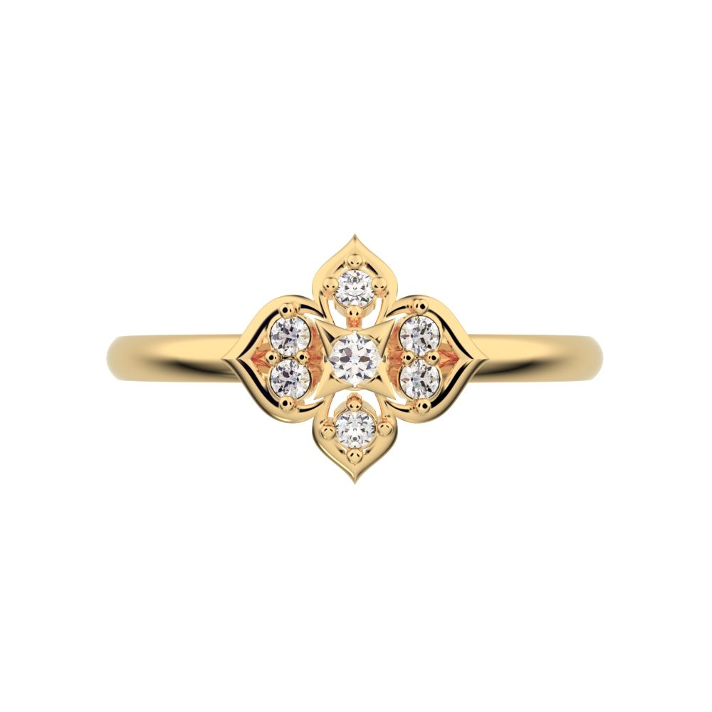 0.08 ct Round Cut Simulated Clear Diamond dainty Minimalist star heart eye halo cluster light 14K / 18K Solid Yellow Gold everyday ring